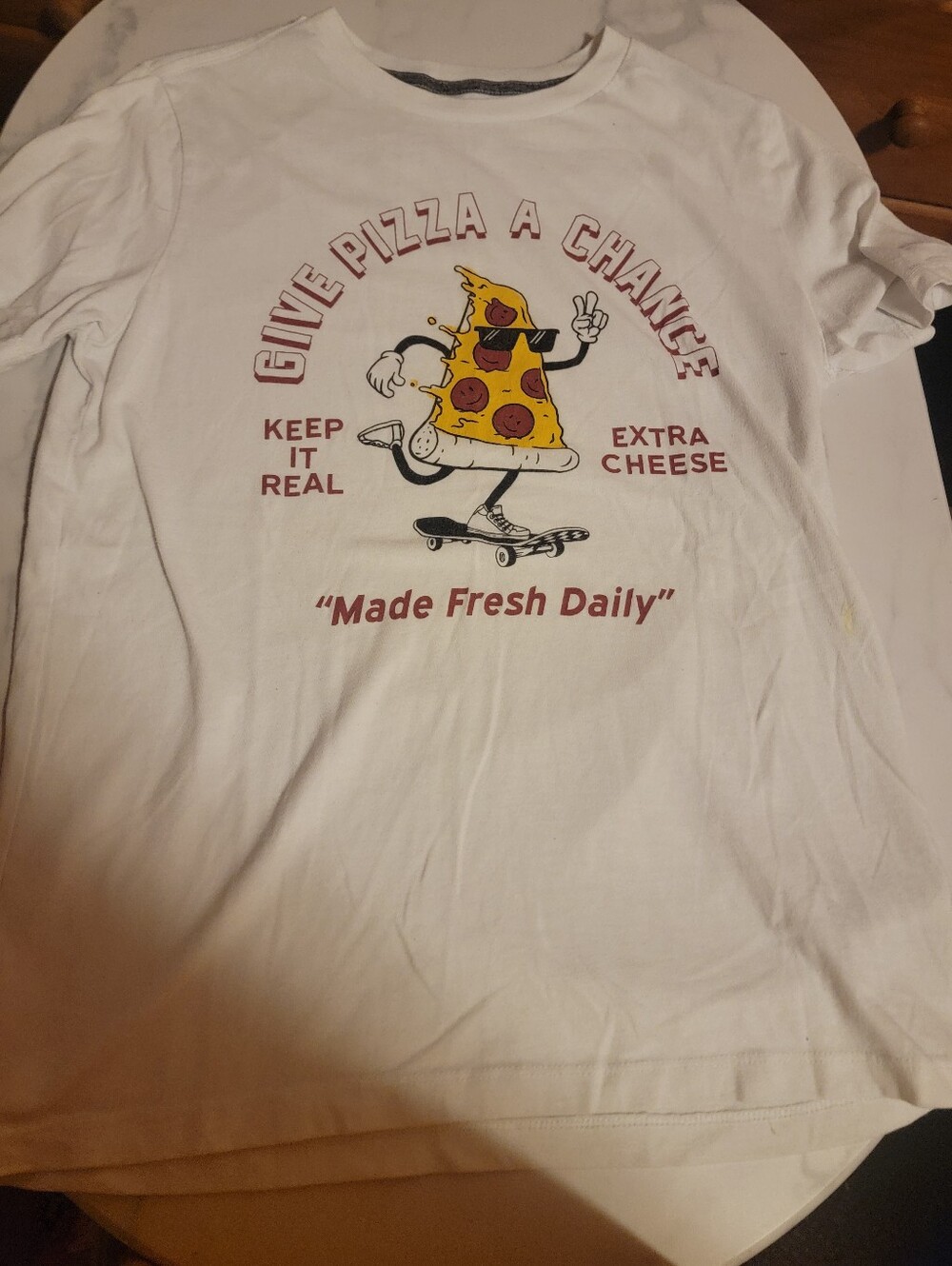 Old Navy White Long-Sleeve Tee with Skateboarding Pizza Graphic